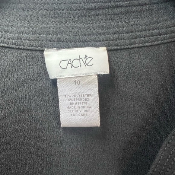 Cache Women's Mini Shirt Dress Black  Roll Tab Long Button Front V-Neck  Size 10 - Picture 2 of 16